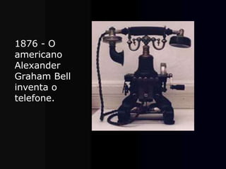 1876 - O
americano
Alexander
Graham Bell
inventa o
telefone.
 