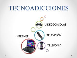 TECNOADICCIONES
INTERNET
TELEFONÍA
TELEVISIÓN
VIDEOCONSOLAS
 
