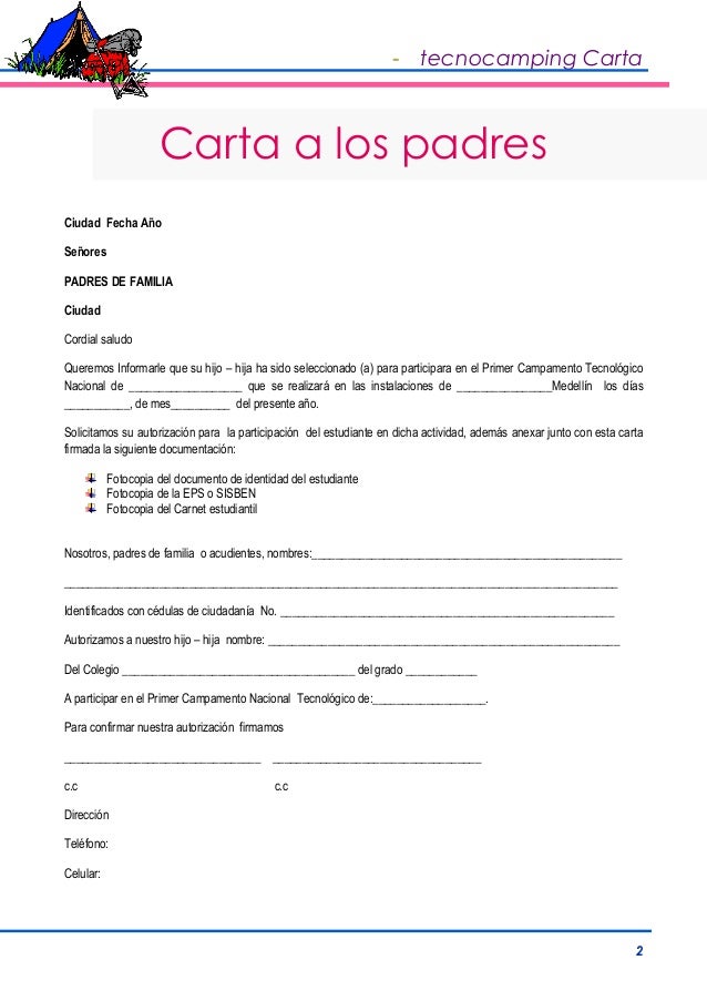 Tecnocamping carta a los padres de familia