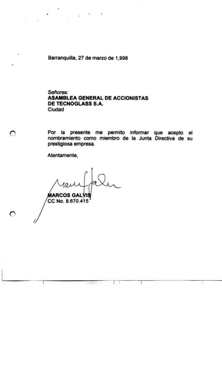 Tecnoglass Shareholder Assembly 1998