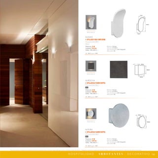 166
H O S P I TA L I D A D · A R B O T A N T E S · D E C O R AT I V O
*Tecnolite se reserva el derecho de modificar la información sin previo aviso y no se hace responsable por errores u omisiones en este documento. *Lámparas y luminarios no aptos para trabajo de voltaje constante en niveles superiores o inferiores marcados en el producto.
NPI-20
5TLLED1861MV30B
110mm
100mm
220mm
NPI-20
5TLLED615MV30TG
50mm
120mm
120mm
NPI-20
5TLLED616MV30TG
50mm
155mm
Efecto de Luz
Efecto de Luz
Efecto de Luz
Potencia: 5 W
Lumens: 318 lm
Volts: 100-240 V ~
IRC: 80 Ángulo: 108°
Material: Terrazo
Vida útil: 25 000 h
Tipo de lámpara: LED integrado
Atenuable: No
ALRAKIS
• 5TLLED1861MV30B
Luz suave cálida 3 000 K
Blanco
Potencia: 5 W
Lumens: 180 lm
Volts: 100-240 V ~
IRC: 80 Ángulo: 183°
Material: Terrazo
Vida útil: 25 000 h
Tipo de lámpara: LED integrado
Atenuable: No
ALRESCHA
• 5TLLED615MV30TG
Luz suave cálida 3 000 K
Gris
Potencia: 5 W
Lumens: 169 lm
Volts: 100-240 V ~
IRC: 80 Ángulo: 190°
Material: Terrazo
Vida útil: 25 000 h
Tipo de lámpara: LED integrado
Atenuable: No
ALRUBA
• 5TLLED616MV30TG
Luz suave cálida 3 000 K
Gris
 