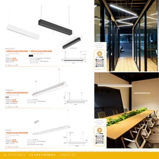 193
*Tecnolite se reserva el derecho de modificar la información sin previo aviso y no se hace responsable por errores u omisiones en este documento. *Lámparas y luminarios no aptos para trabajo de voltaje constante en niveles superiores o inferiores marcados en el producto.
O F I C I N A S · S U S P E N D I D O S · L I N E A L E S
SOBREPONER
NPI-19
40DLFCLED1282V40B
40DLFCLED1282V40N
1200mm
70mm
60mm
1000mm
B
N
1244mm
1000mm
76mm
100mm
NPI-19
40LFCLED2203MV40S
NPI-19
45DLFCLED1003V40B
1200mm
1000mm
150mm
19mm
Potencia: 45 W
Lumens: 3000 lm
Volts: 127 V ~
IRC: 80 Ángulo: 270°
Vida útil: 30 000 h
Tipo de lámpara: LED integrado
Atenuable: Si
Ilumina hacia arriba y abajo
ALYAD
• 45DLFCLED1003V40B
Luz blanca neutra 4 000 K
Blanco
Potencia: 40 W
Lumens: 4500 lm
Volts: 127 V ~
IRC: 80 Ángulo: 100°
Instalación: Suspender / Sobreponer
Vida útil: 30 000 h
Tipo de lámpara: LED integrado
Atenuable: Si
NAGOYA II
• 40DLFCLED1282V40B • 40DLFCLED1282V40N
Luz blanca neutra 4 000 K Luz blanca neutra 4 000 K
Blanco Negro
Potencia: 40 W
Lumens: 3030 lm
Volts: 100-240 V ~
IRC: 80 Ángulo: 120°
Vida útil: 30 000 h
Tipo de lámpara: LED integrado
Atenuable: No
NAMEN I
• 40LFCLED2203MV40S
Luz blanca neutra 4 000 K
Satin
Ve cómo
funciona este
producto
LIGHT-XPERT
Ve cómo
funciona este
producto
LIGHT-XPERT
 