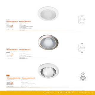 62
*Tecnolite se reserva el derecho de modificar la información sin previo aviso y no se hace responsable por errores u omisiones en este documento. *Lámparas y luminarios no aptos para trabajo de voltaje constante en niveles superiores o inferiores marcados en el producto.
C O M E R C I A L · E M P O T R A D O S · L U Z G E N E R A L
YDLED-1500/30/B
YDLED-1500/30/S
YDLED-1500/65/B
YDLED-1500/65/S
115mm
133mm
160mm
115 mm
133
mm
160 mm
115 mm
133
mm
160 mm
Potencia: 8.5 W
Lumens: 800 lm
Volts: 100-240 V ~
IRC: 80 Ángulo: 75°
Vida útil: 15 000 h
Tipo de lámpara: LED 8.5 W (Incluida)
Tipo de base: E27
Corte de empotramiento: 115 mm
Atenuable: No
Bote integral de 12 cm
OLMO
• YDLED-1500/30/B • YDLED-1500/65/B
Luz suave cálida 3 000 K Luz de día 6 500 K
Blanco Blanco
Potencia: 8.5 W
Lumens: 800 lm
Volts: 100-240 V ~
IRC: 80 Ángulo: 75°
Vida útil: 15 000 h
Tipo de lámpara: LED 8.5 W (Incluida)
Tipo de base: E27
Corte de empotramiento: 115 mm
Atenuable: No
Bote integral de 12 cm
OLMO
• YDLED-1500/30/S • YDLED-1500/65/S
Luz suave cálida 3 000 K Luz de día 6 500 K
Satinado
Potencia: 8.5 W
Lumens: 750 lm
Volts: 100-240 V ~
IRC: 80 Ángulo: 90°
Vida útil: 15 000 h
Tipo de lámpara: LED 8.5 W (Incluida)
Tipo de base: E27
Corte de empotramiento: 115 mm
Atenuable: No
Bote integral de 12 cm
OLMO
• 8YDLED1500EPMV30B • 8YDLED1500EPMV65B
Luz suave cálida 3 000 K Luz de día 6 500 K
Blanco
NUEVO
 