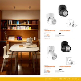 82
*Tecnolite se reserva el derecho de modificar la información sin previo aviso y no se hace responsable por errores u omisiones en este documento. *Lámparas y luminarios no aptos para trabajo de voltaje constante en niveles superiores o inferiores marcados en el producto.
C O M E R C I A L · S O B R E P O N E R · S P O T
NPI-19
10YSNLED025MV30B
10YSNLED025MV30N
75mm
125mm
NPI-19
20YSNLED030MV30B
20YSNLED030MV30N
90mm
165mm
B
N
B
N
Potencia: 10 W
Lumens: 650 lm
Volts: 100-240 V ~
IRC: 90 Ángulo: 24°
Vida útil: 50 000 h
Tipo de lámpara: LED integrado
Atenuable: No
ALNIYA I
• 10YSNLED025MV30B • 10YSNLED025MV30N
Luz suave cálida 3 000 K
Blanco Negro
Potencia: 20 W
Lumens: 1360 lm
Volts: 100-240 V ~
IRC: 90 Ángulo: 24°
Vida útil: 50 000 h
Tipo de lámpara: LED integrado
Atenuable: No
ALNIYA II
• 20YSNLED030MV30B • 20YSNLED030MV30N
Luz suave cálida 3 000 K
Blanco Negro
 