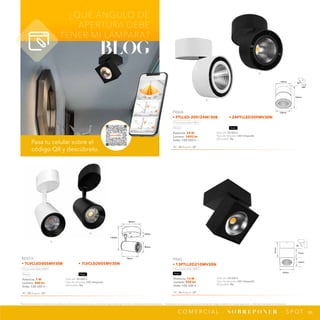 84
*Tecnolite se reserva el derecho de modificar la información sin previo aviso y no se hace responsable por errores u omisiones en este documento. *Lámparas y luminarios no aptos para trabajo de voltaje constante en niveles superiores o inferiores marcados en el producto.
C O M E R C I A L · S O B R E P O N E R · S P O T
N
B
NPI-19
7LVCLED005MV30N
7LVCLED005MV30B
116mm
84mm
52mm
79mm
50mm
73mm
121mm
100mm
100mm
90º
125mm
125mm
130mm
360º
90º
B
N
blog
¿QUÉ ÁNGULO DE
APERTURA DEBE
TENER MI LÁMPARA?
Pasa tu celular sobre el
código QR y descúbrelo.
Potencia: 7 W
Lumens: 440 lm
Volts: 100-240 V ~
IRC: 80 Ángulo: 30°
Vida útil: 30 000 h
Tipo de lámpara: LED integrado
Atenuable: No
BEID II
• 7LVCLED005MV30B • 7LVCLED005MV30N
Luz suave cálida 3 000 K
Blanco Negro
Potencia: 13 W
Lumens: 950 lm
Volts: 100-240 V ~
IRC: 80 Ángulo: 20°
Vida útil: 30 000 h
Tipo de lámpara: LED integrado
Atenuable: No
PING
• 13PTLLED210MV30N
Luz suave cálida 3 000 K
Negro
Potencia: 24 W
Lumens: 1450 lm
Volts: 100-240 V ~
IRC: 80 Ángulo: 20°
Vida útil: 30 000 h
Tipo de lámpara: LED integrado
Atenuable: No
PRAIA
• PTLLED-209/24W/30B • 24PTLLED209MV30N
Luz suave cálida 3 000 K
Blanco Negro
 