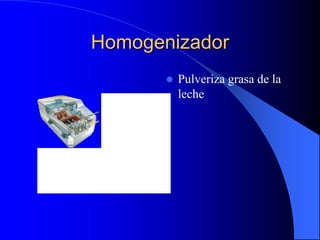 Homogenizador
          Pulveriza grasa de la
           leche
 