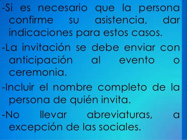 Elementos de una invitación (informal y formal)