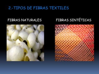 2.-TIPOS DE FIBRAS TEXTILES
FIBRAS NATURALES

FIBRAS SINTÉTICAS

 