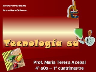 Tecnología su enseñanza aprendizaje Prof. Maria Teresa Acebal 4º año – 1º cuatrimestre Instituto de Nivel Terciario Prof. de Educación Especial 