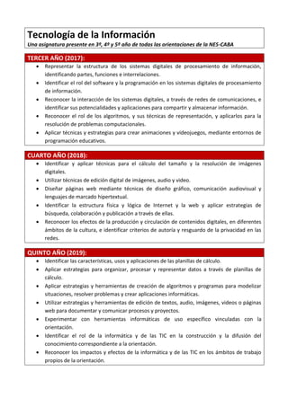 Tecnología de la Información
Una asignatura presente en 3º, 4º y 5º año de todas las orientaciones de la NES-CABA
TERCER A...