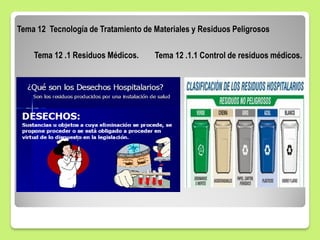Tema 12 Tecnología de Tratamiento de Materiales y Residuos Peligrosos
Tema 12 .1 Residuos Médicos. Tema 12 .1.1 Control de residuos médicos.
 