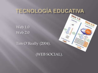 Tecnología educativa Web 1.0 Web 2.0 Tim O`Really (2004). (WEB SOCIAL). 