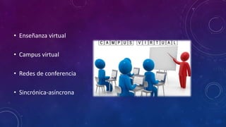 • Enseñanza virtual
• Campus virtual
• Redes de conferencia
• Sincrónica-asíncrona
 