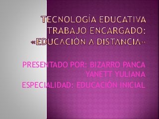 PRESENTADO POR: BIZARRO PANCA 
YANETT YULIANA 
ESPECIALIDAD: EDUCACIÓN INICIAL 
 