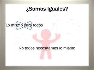 ¿Somos Iguales? Lo mismo para todos No todos necesitamos lo mismo 