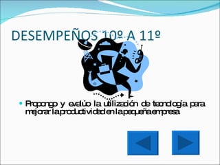 DESEMPEÑOS 10º A 11º Propongo y evalúo la utilización de tecnología para mejorar la productividad en la pequeña empresa. 