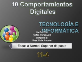 10 Comportamientos  Digitales Tecnología e Informática Hecho Por: Felipe Paredes B Dirigido a: Prsa.Lidia Acosta 11-4 