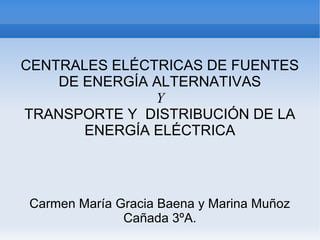 CENTRALES ELÉCTRICAS DE FUENTES
    DE ENERGÍA ALTERNATIVAS
               Y
TRANSPORTE Y DISTRIBUCIÓN DE LA
       ENERGÍA ELÉCTRICA




Carmen María Gracia Baena y Marina Muñoz
              Cañada 3ºA.
 