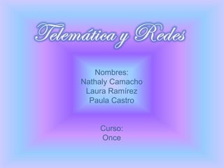 Nombres:
Nathaly Camacho
Laura Ramírez
Paula Castro
Curso:
Once
 