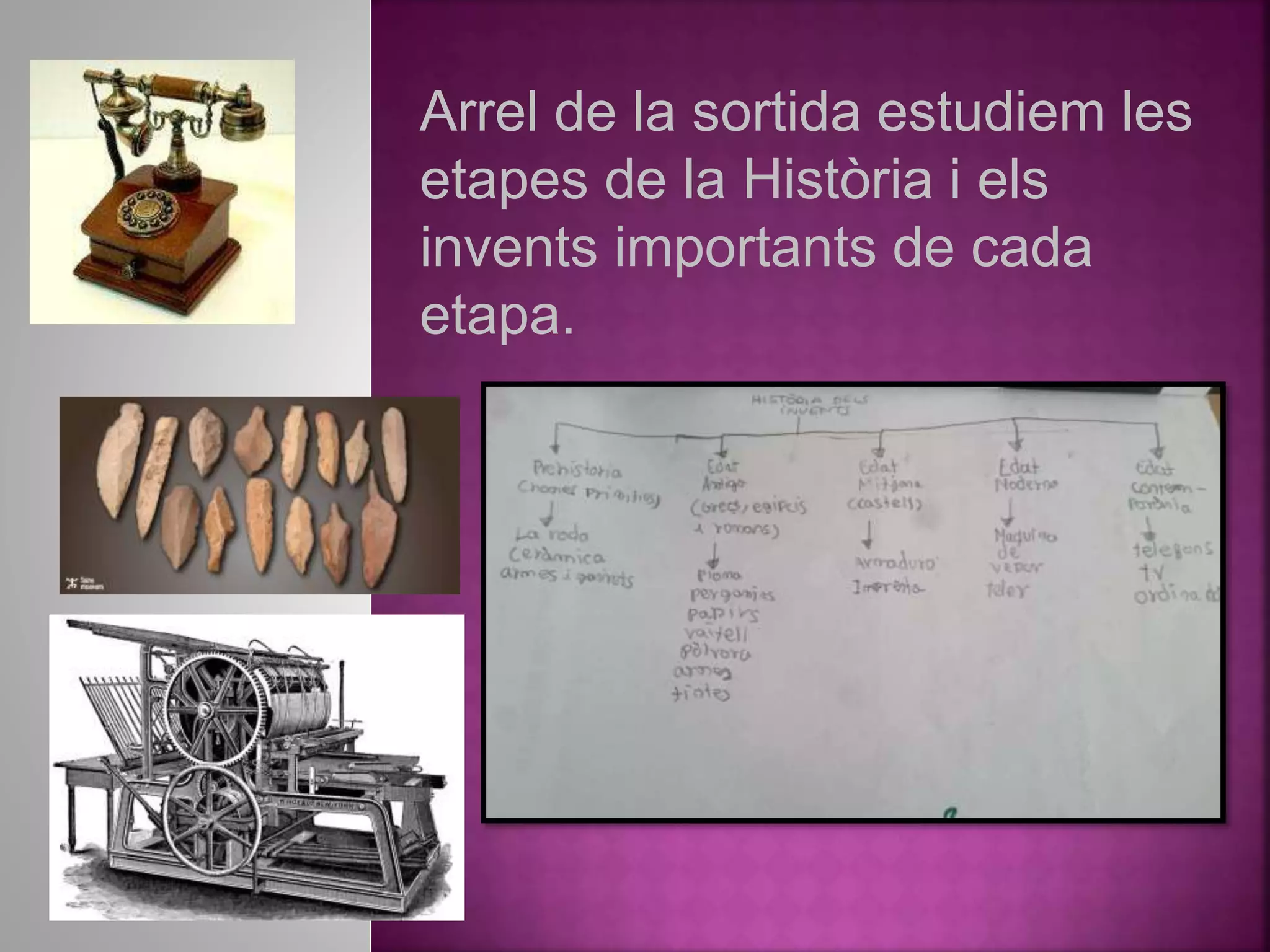 Arrel de la sortida estudiem les
etapes de la Història i els
invents importants de cada
etapa.
 