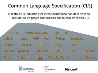 Common Language Specification  (CLS) <ul><li>El resto de la industria y el sector académico han desarrollado más de 20 len...