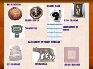EL CALENDARIO CALENDARIOS DE VARIAS CULTURAS RELOJ DE PARED RELOJ DE MANO RELOJ DE ARENA  CRONOMETRO LOS ROMANOS CALENDARIOS DE AHORA. LOS AZTECAS LOS MUSULMANES 