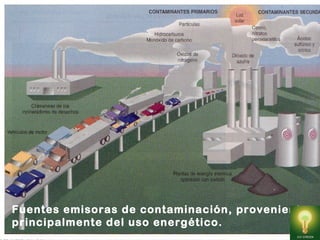 Fuentes emisoras de contaminación, proveniente
principalmente del uso energético.
 