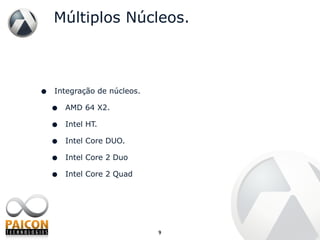 Múltiplos Núcleos. Integração de núcleos. AMD 64 X2. Intel HT. Intel Core DUO. Intel Core 2 Duo Intel Core 2 Quad 