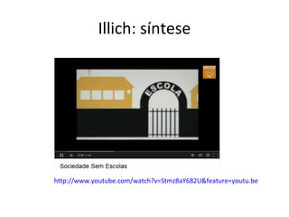 Illich: síntese

http://www.youtube.com/watch?v=Stmz8aY682U&feature=youtu.be

 