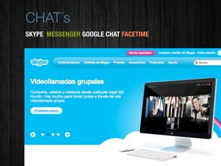 CHAT´s
SKYPE MESSENGER GOOGLE CHAT FACETIME
 