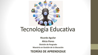 Tecnología Educativa
Ricardo Aguilar
Alicia Flores
División de Posgrado
Maestría en Gestión de la Educación
TEORÍAS DE APRENDIZAJE
 