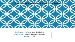 I.E.M ESCUELA NORMAL SUPERIOR DE PASTO
Profesora: Lydia Acosta de Muñoz
Estudiante: Julieth Alejandra Ramos
Grado: 11-4
 