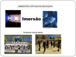 AMBIENTES VIRTUAIS NA EDUCAÇÃOImersão Ambiente virtual abertoProfa. Dra Maria de los D J Peña