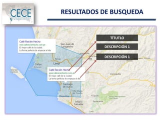 RESULTADOS DE BUSQUEDA
TÍTUTLO
DESCRIPCIÓN 1
DESCRIPCIÓN 1
 