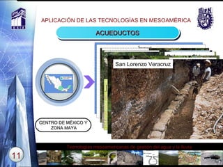 APLICACIÓN DE LAS TECNOLOGÍAS EN MESOAMÉRICA ACUEDUCTOS CENTRO DE MÉXICO Y ZONA MAYA Text Xancopincan, DF Tetzcotzinco México Palenque Chiapas Apango Guerrero San Lorenzo Veracruz 