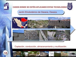 CASOS DONDE SE ESTÉN APLICANDO ESTAS TECNOLOGÍAS www.themegallery.com Captación, conducción, almacenamiento y reutilización. Jardín Etnobotánico de Oaxaca, Oaxaca. 