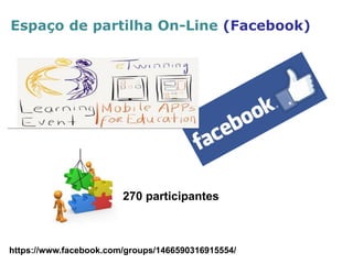Espaço de partilha On-Line (Facebook) 
https://www.facebook.com/groups/1466590316915554/ 
270 participantes  