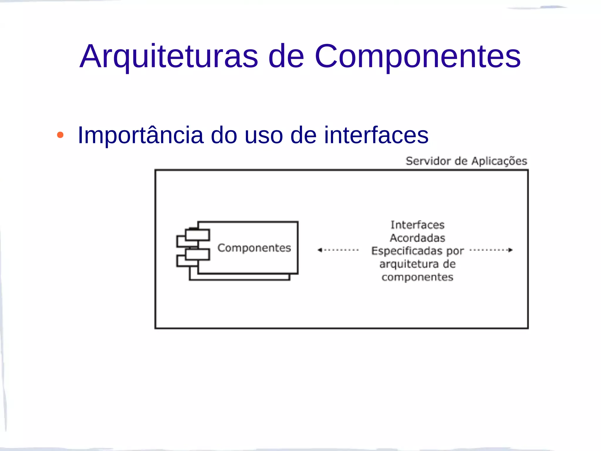 Arquiteturas de Componentes

●   Importância do uso de interfaces
 