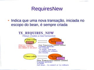RequiresNew

●   Indica que uma nova transação, iniciada no
    escopo do bean, é sempre criada
 