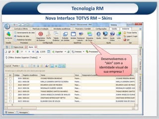  Capacidade de integrar o RM com sistemas legados a fim de maximizar os investimentos em TIBase RMAplicações LegadasTOTVS RMBase LegadaOutras Aplicações