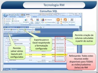 32Tecnologia RMNova interface para as visões: Anexos Um dos recursos mais interessantes da nova interface das visões é a capacidade de adicionar outras visões, consultas, gráficos, indicadores ou relatórios ao lado a fim de complementar informaçõesAs informações anexas são encaixadas neste espaçoO próprio usuário determina quais informações deseja colocar como anexos