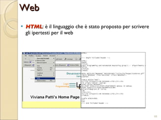 HTML : è il linguaggio che è stato proposto per scrivere gli ipertesti per il web Web 