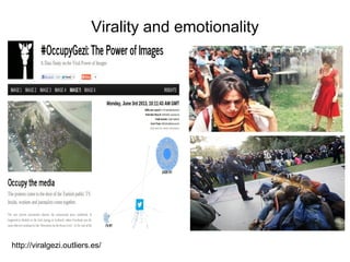 Virality and emotionality 
http://viralgezi.outliers.es/ 
 
