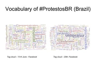 Vocabulary of #ProtestosBR (Brazil) 
Tag cloud – 13 th June - Facebook Tag cloud – 20th- Facebook 
 