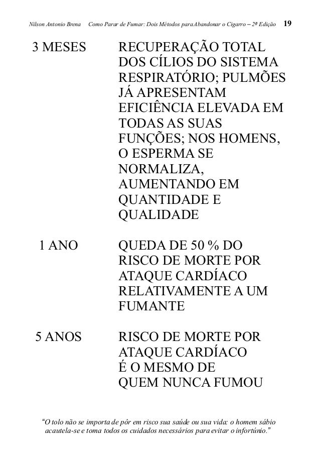 Consequências fumantes deixadas não fumo 3 meses