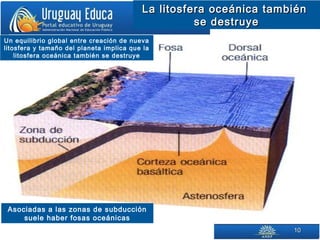 1010
La litosfera oceánica tambiénLa litosfera oceánica también
se destruyese destruye
Un equilibrio global entre creación de nueva
litosfera y tamaño del planeta implica que la
litosfera oceánica también se destruye
Asociadas a las zonas de subducción
suele haber fosas oceánicas
 