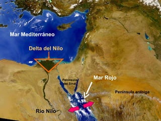 Mar Mediterráneo Río Nilo Delta del Nilo Mar Rojo Península del Sinaí Península arábiga 