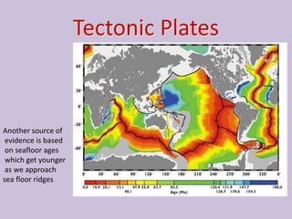 Tectonic Plates



Another source of
 evidence is based
 on seafloor ages
 which get younger
 as we approach
sea floor ridges
 