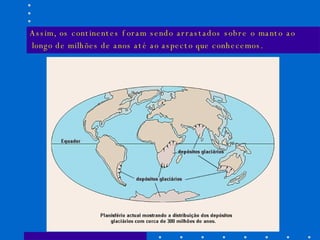 Assim, os continentes foram sendo arrastados sobre o manto ao longo de milhões de anos até ao aspecto que conhecemos. 
