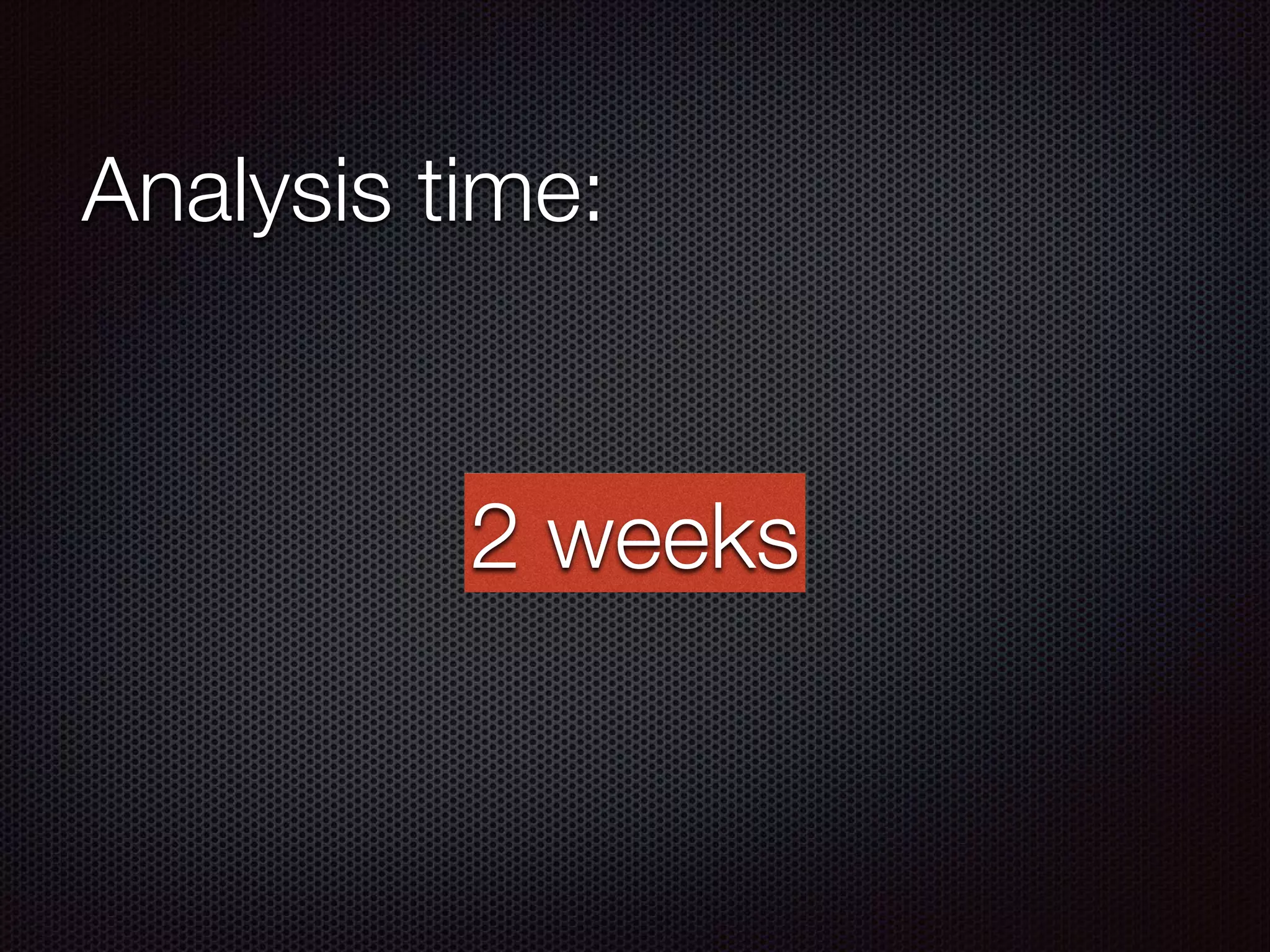Analysis time:
2 weeks
 